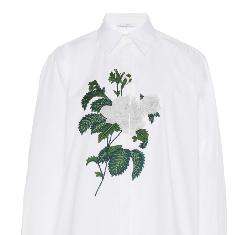 Oscar De La Renta RoseEmbroidered Buttoned Blouse